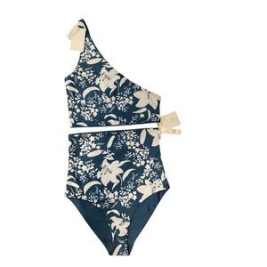 BAIIA BALLA NWT Blue Floral One-Shoulder Bikini - Blue and Cream